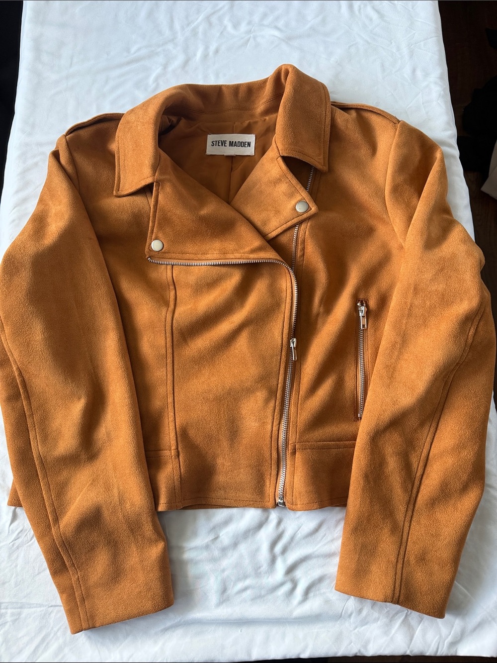 Steve Madden Burnt Orange Faux Suede Moto Jacket, Size XL